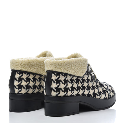 Gucci Optical Tweed Faux Shearling Houndstooth Victor Lace Up Ankle Boots 38 White Black 4 of 8