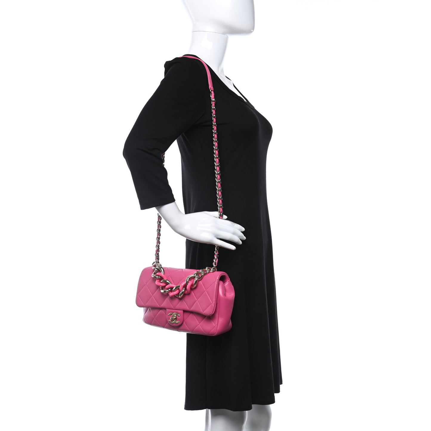 Lambskin Quilted Resin Bi-Color Chain Flap Bag Pink