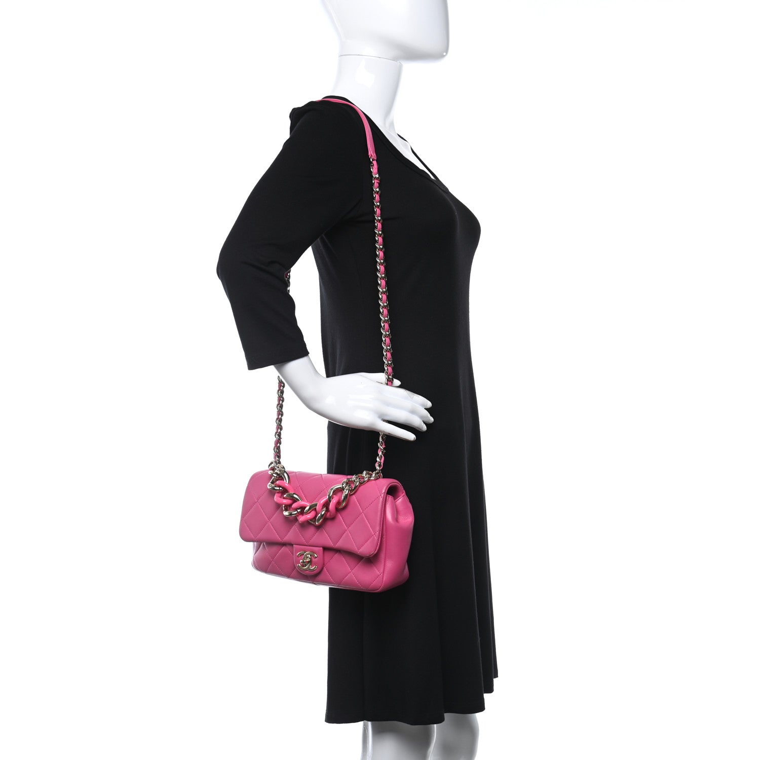 Chanel Lambskin Quilted Resin Bi-Color Chain Flap Bag Pink 2 of 13