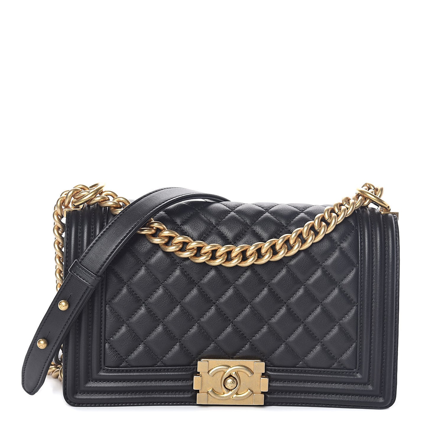 Lambskin Quilted Medium Boy Flap Black