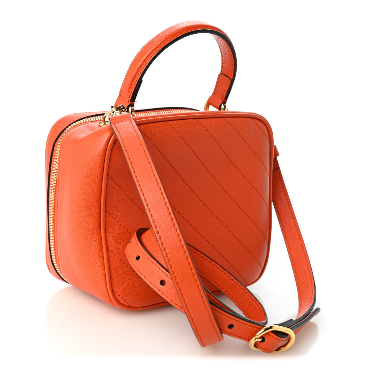 Sakai Be Green Calfskin Diagonal Stitched Blondie Top Handle Bag Orange