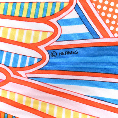 Hermes Silk Pegase Pop Pocket Square Orange Turquoise Jaune 3 of 4