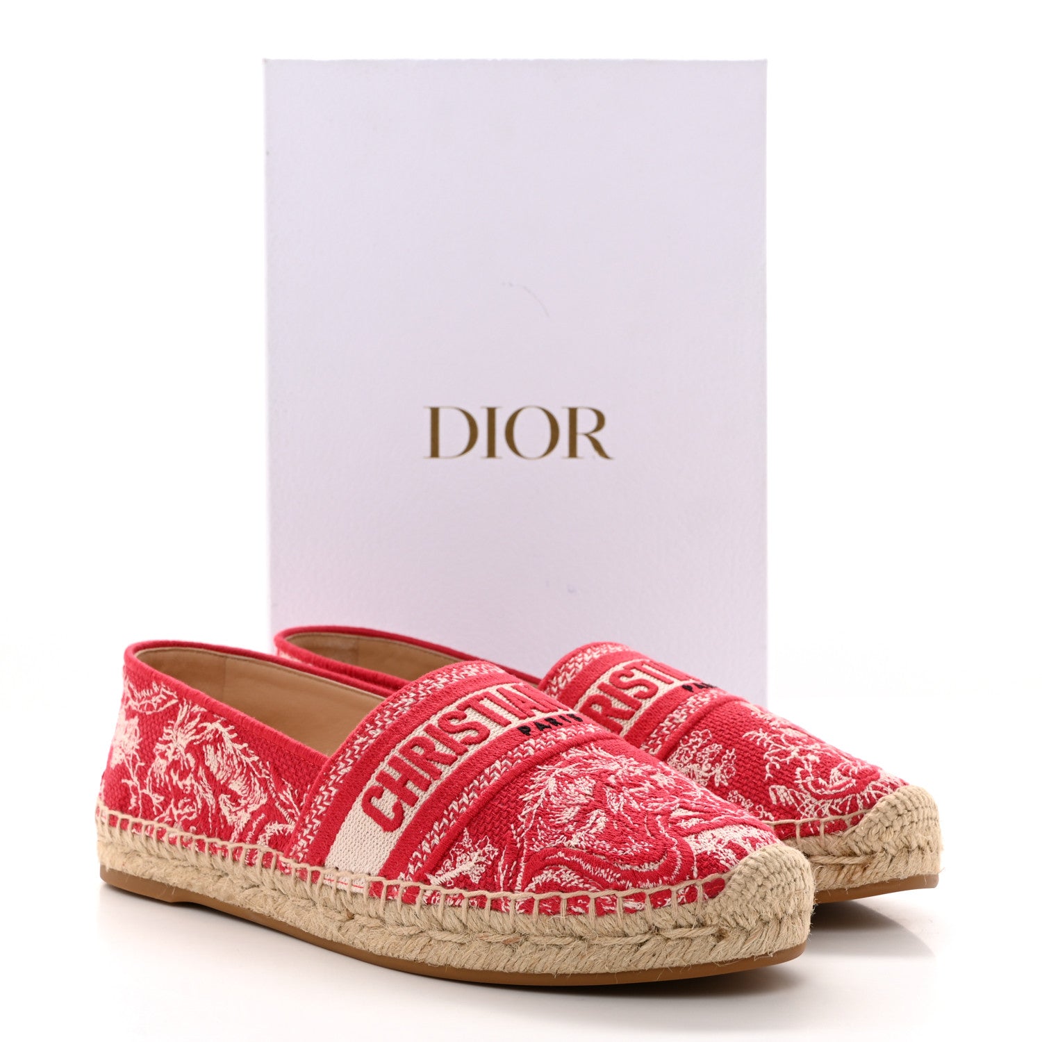 Christian Dior Embroidered Toile De Jouy Granville Espadrille 39.5 Raspberry 9 of 9