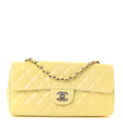 Chanel Distressed Patent Calfskin Quilted East West Flap Clutch Ivory 1 of 12