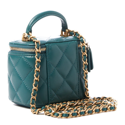 Chanel Lambskin Quilted Top Handle Mini Vanity Case With Chain Green 2 of 8