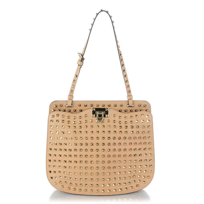 Valentino Garavani Vitello Rockstud All Over Shoulder Satchel Beige 1 of 7