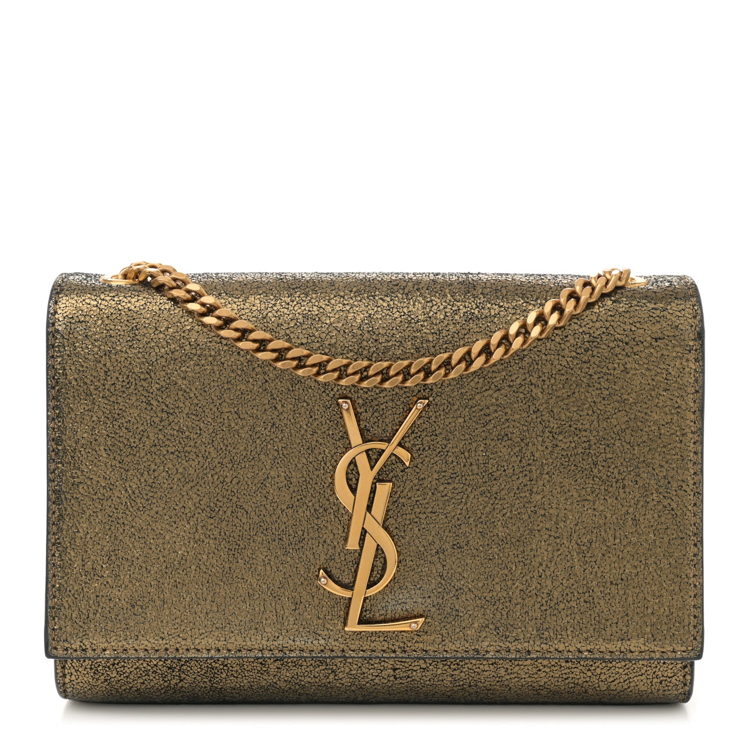 Saint Laurent Metallic Calfskin Small Classic Monogram Kate Satchel Oro 1 of 11