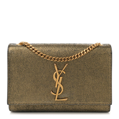 Saint Laurent Metallic Calfskin Small Classic Monogram Kate Satchel Oro 1 of 11