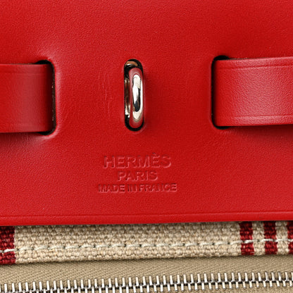 Hermes Vache Hunter Toile H Vibration Herbag Zip 31 PM Bordeaux Ficelle Rouge Piment 7 of 12
