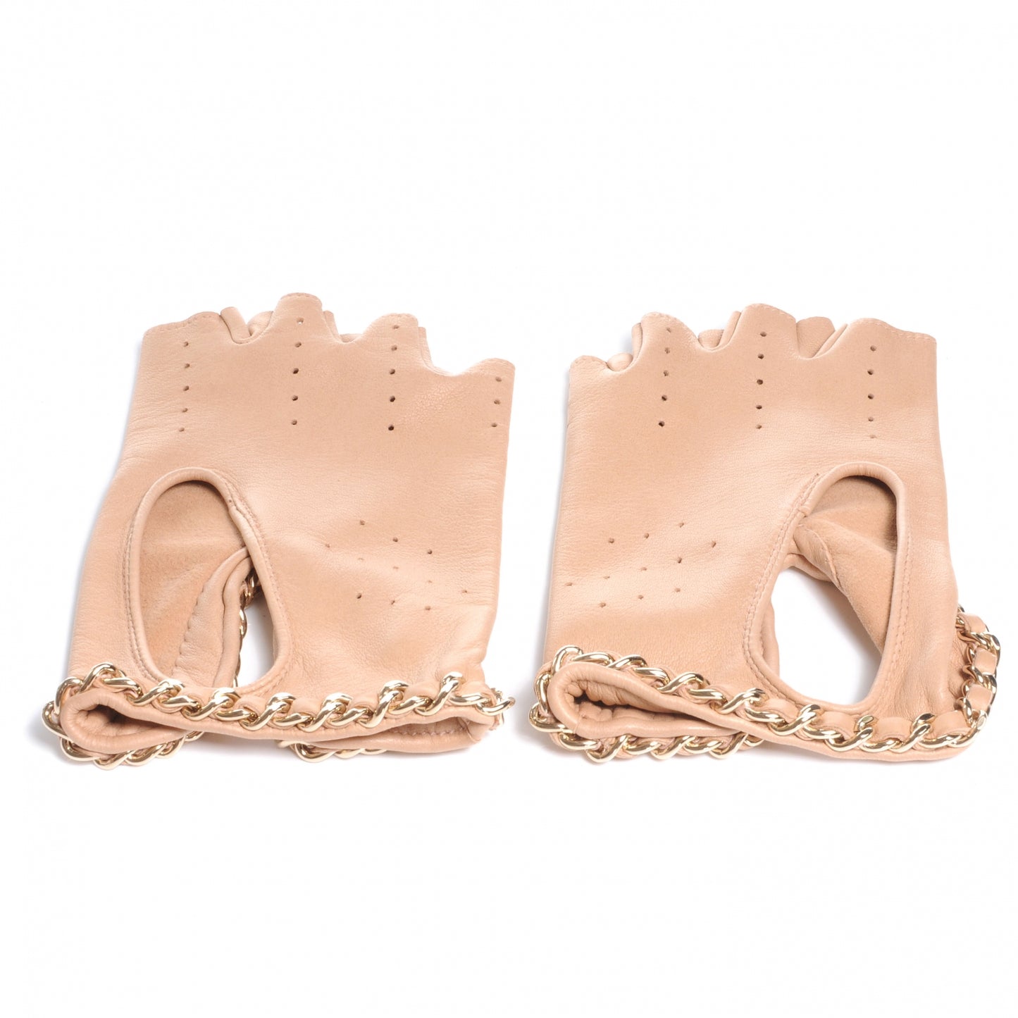 Lambskin Fingerless Chain CC Gloves Beige 8