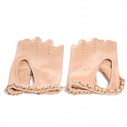 Chanel Lambskin Fingerless Chain CC Gloves Beige 8 2 of 5