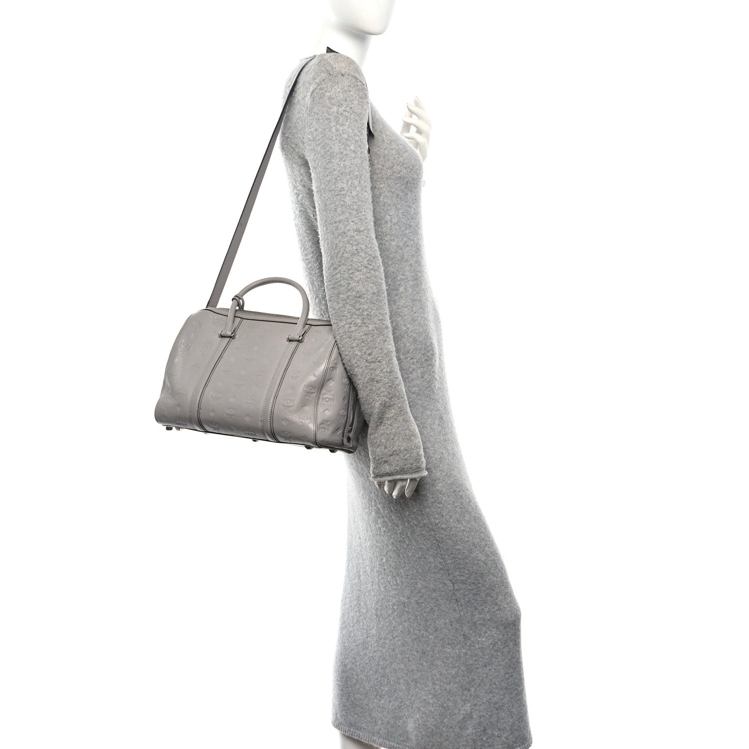 MCM Calfskin Ottomar Monogram Boston Bag Dove 2 of 11