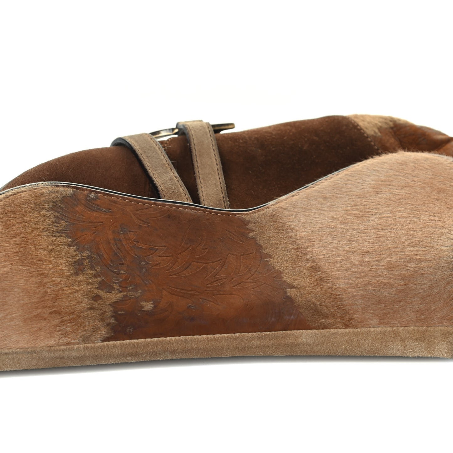 Pony Hair Suede Saddle Bag Brown