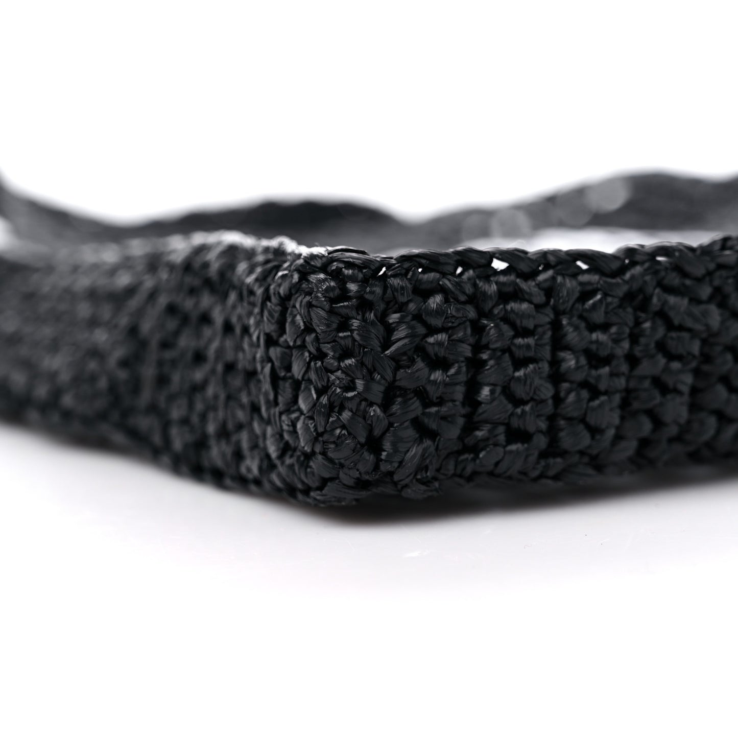 Yarn Raffia Effect Crochet Logo Embroidered Tote Bag Black