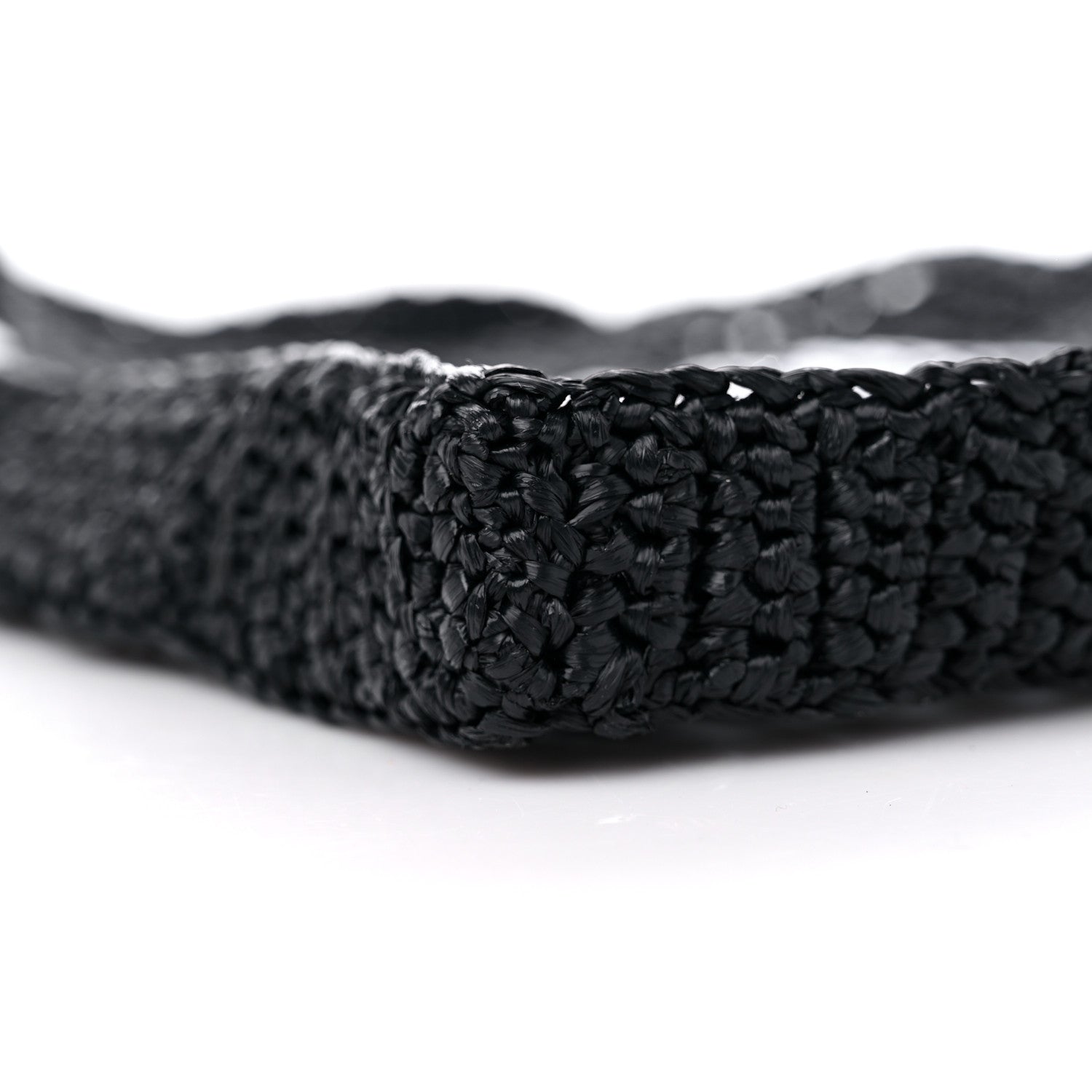 Prada Yarn Raffia Effect Crochet Logo Embroidered Tote Bag Black 7 of 8