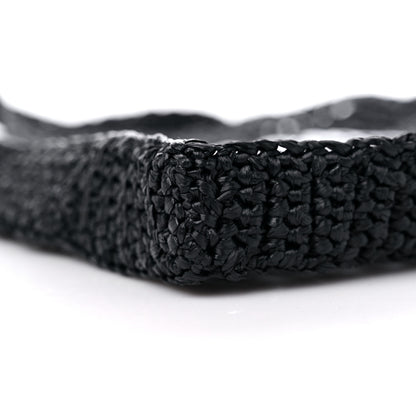 Prada Yarn Raffia Effect Crochet Logo Embroidered Tote Bag Black 7 of 8