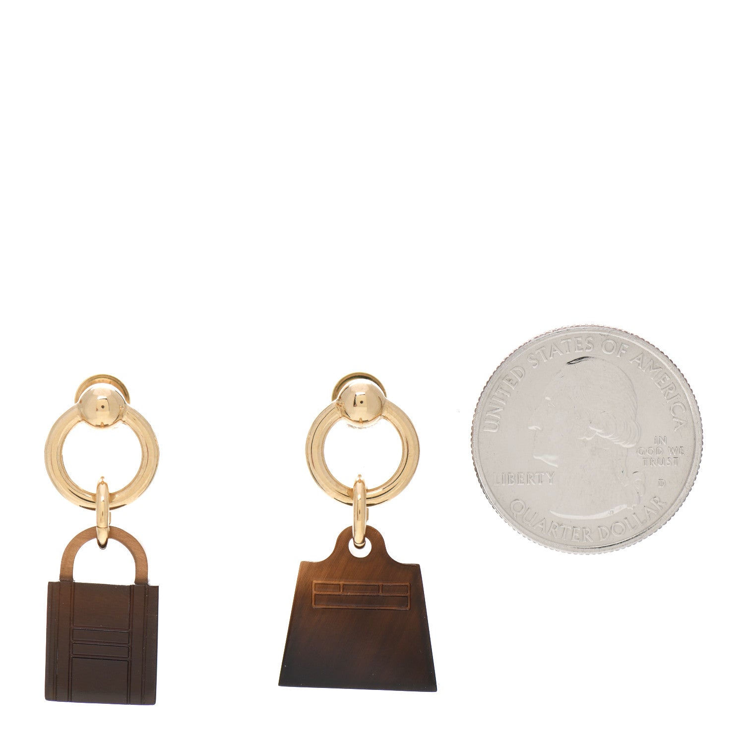 Hermes Permabrass Buffalo Horn Wood Amulette Kelly Bag Earrings 2 of 6