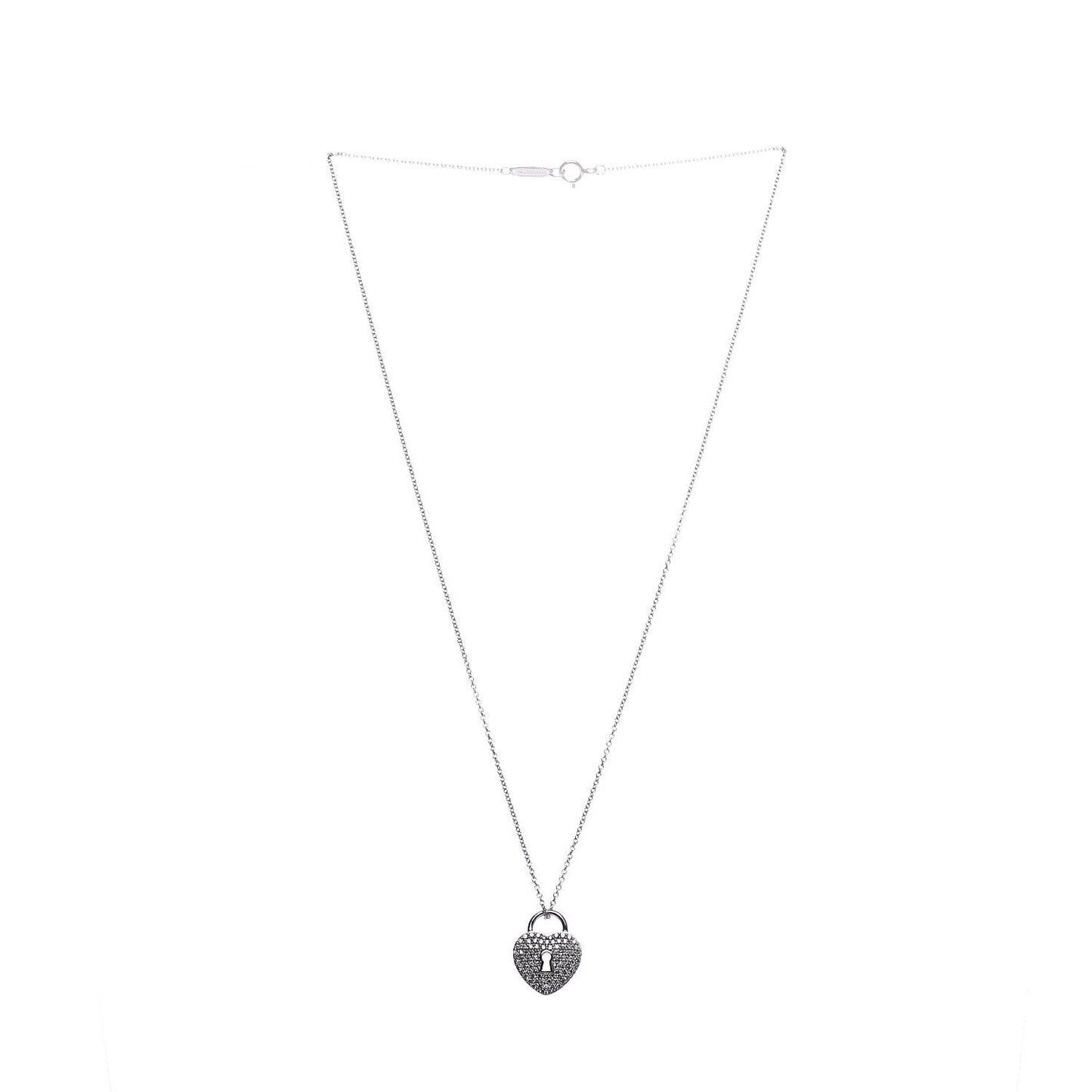 Platinum Diamond Small Heart Lock Pendant Necklace