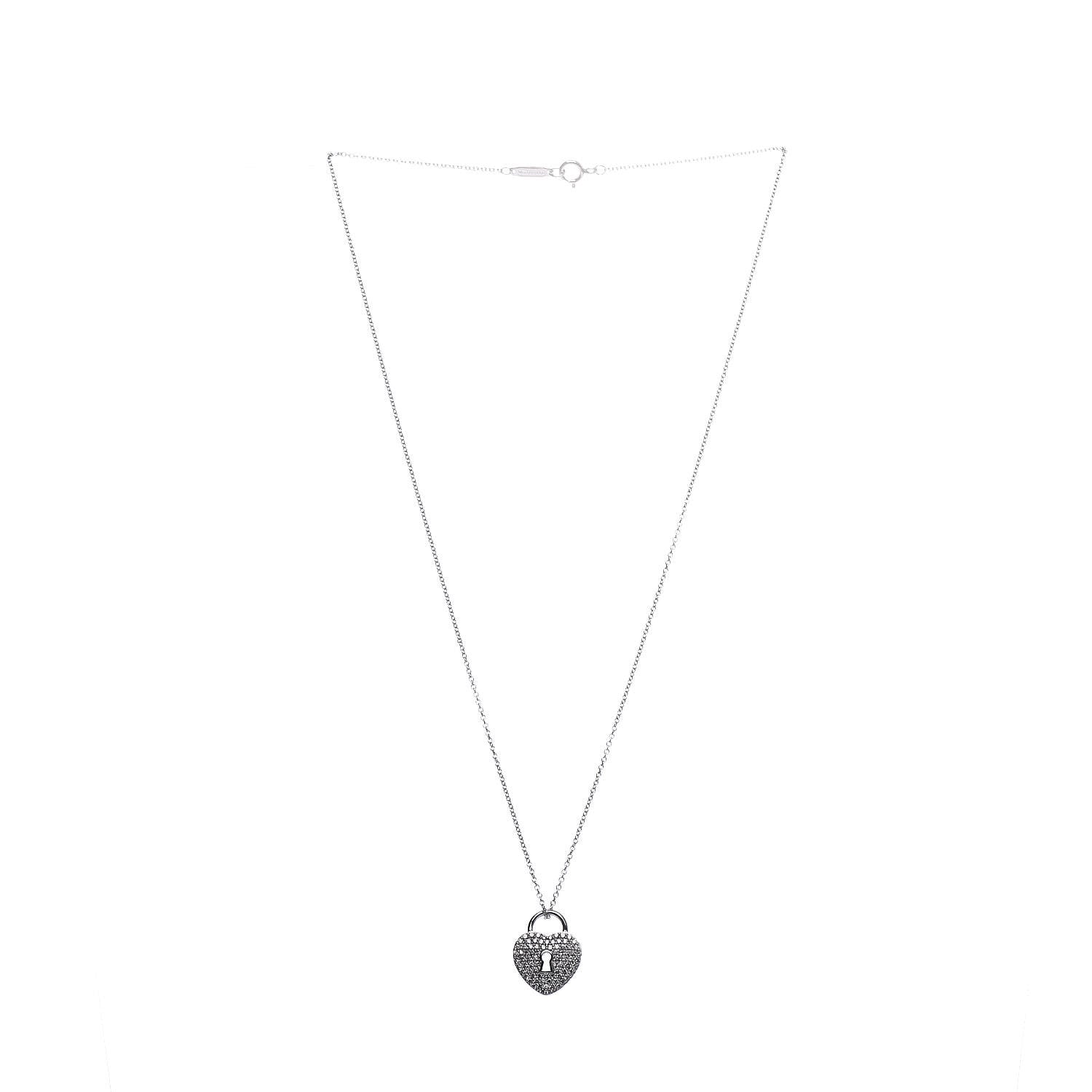 Tiffany Platinum Diamond Small Heart Lock Pendant Necklace 3 of 7