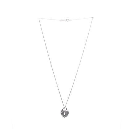 Tiffany Platinum Diamond Small Heart Lock Pendant Necklace 3 of 7