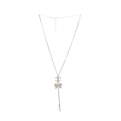 Chanel Crystal CC Bow Drop Necklace Silver 4 of 6