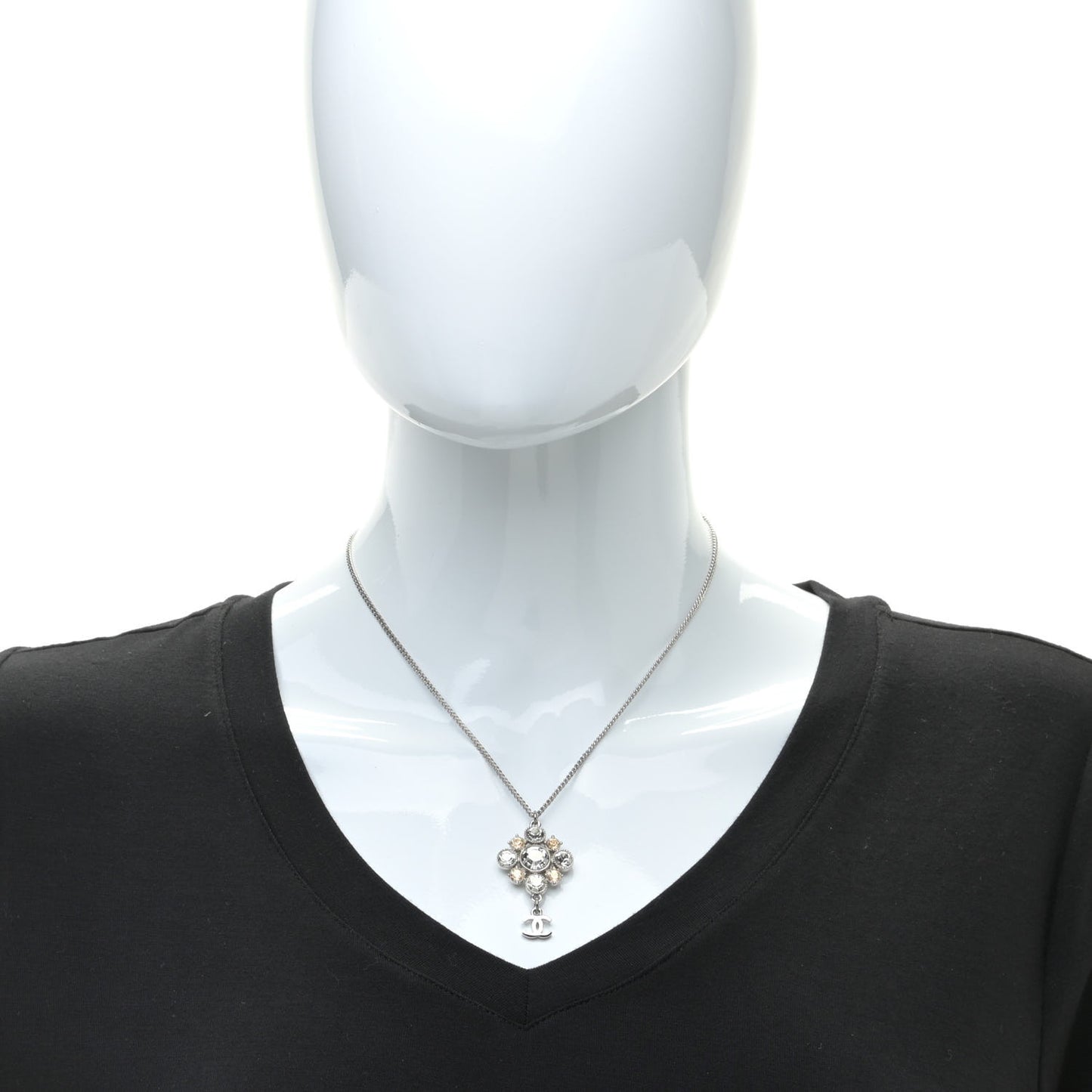 Crystal CC Drop Pendant Necklace Silver