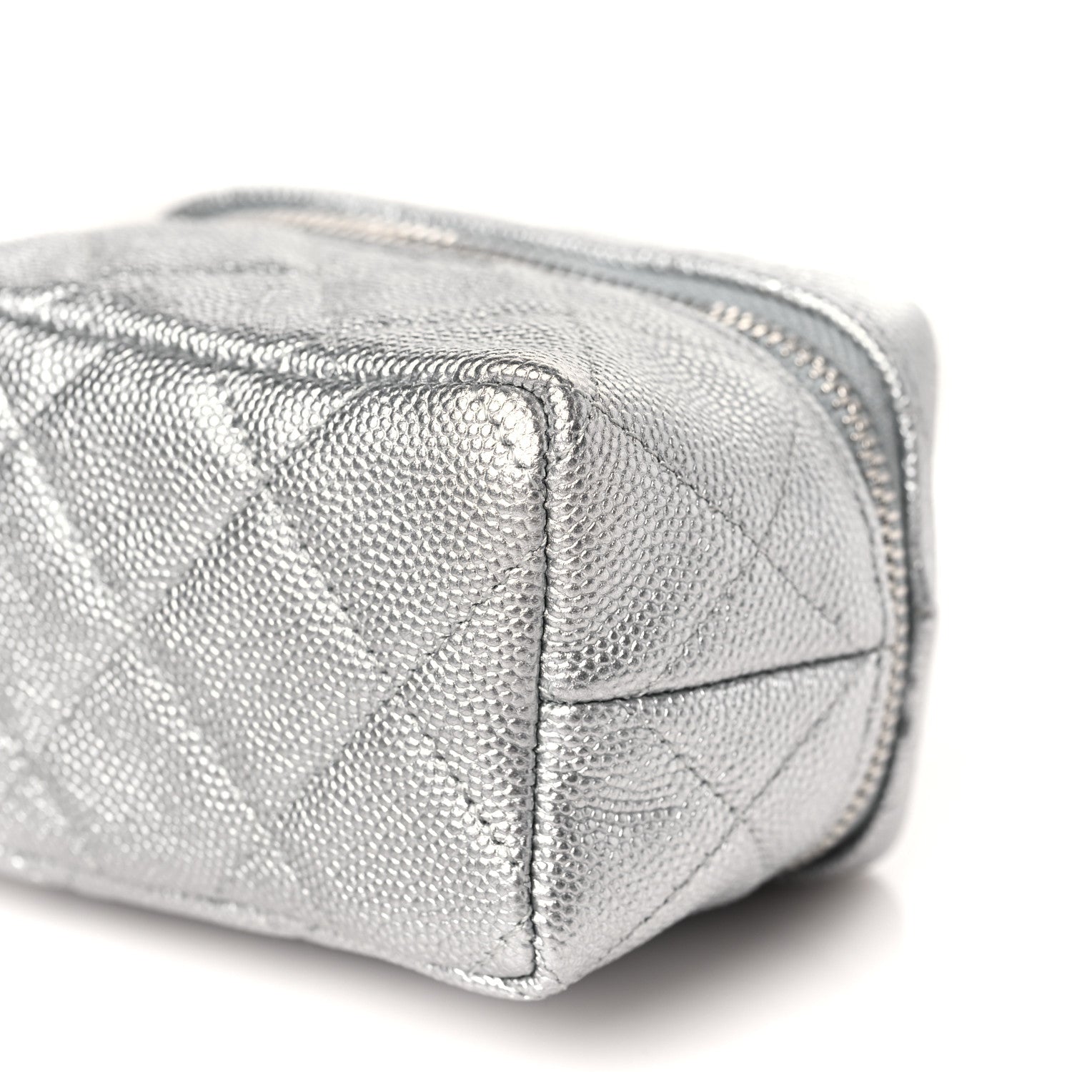 Chanel Metallic Caviar Quilted Mini Top Handle Vanity With Chain Silver 9 of 10