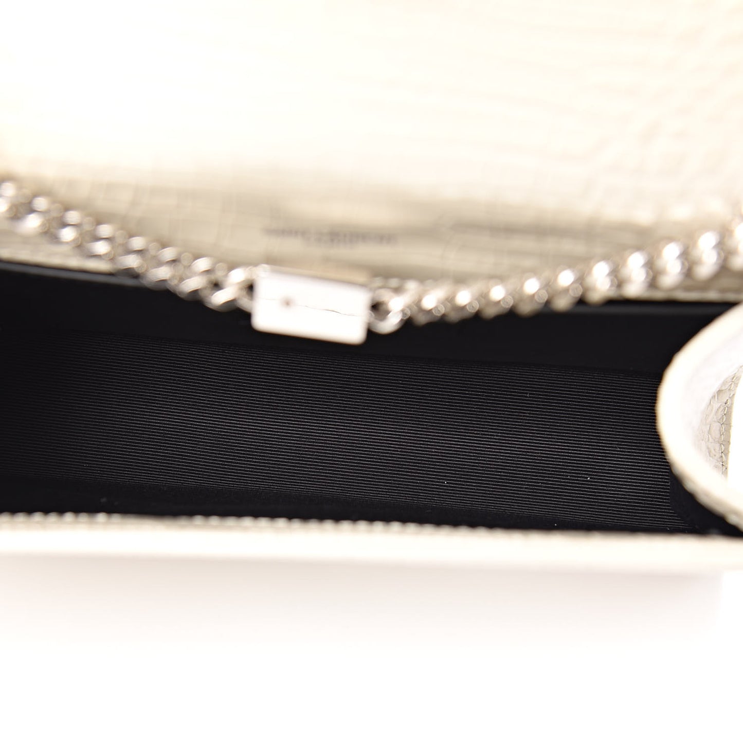 Croc Calfskin Embossed Small Classic Monogram Kate Tassel Satchel Mouse Grey