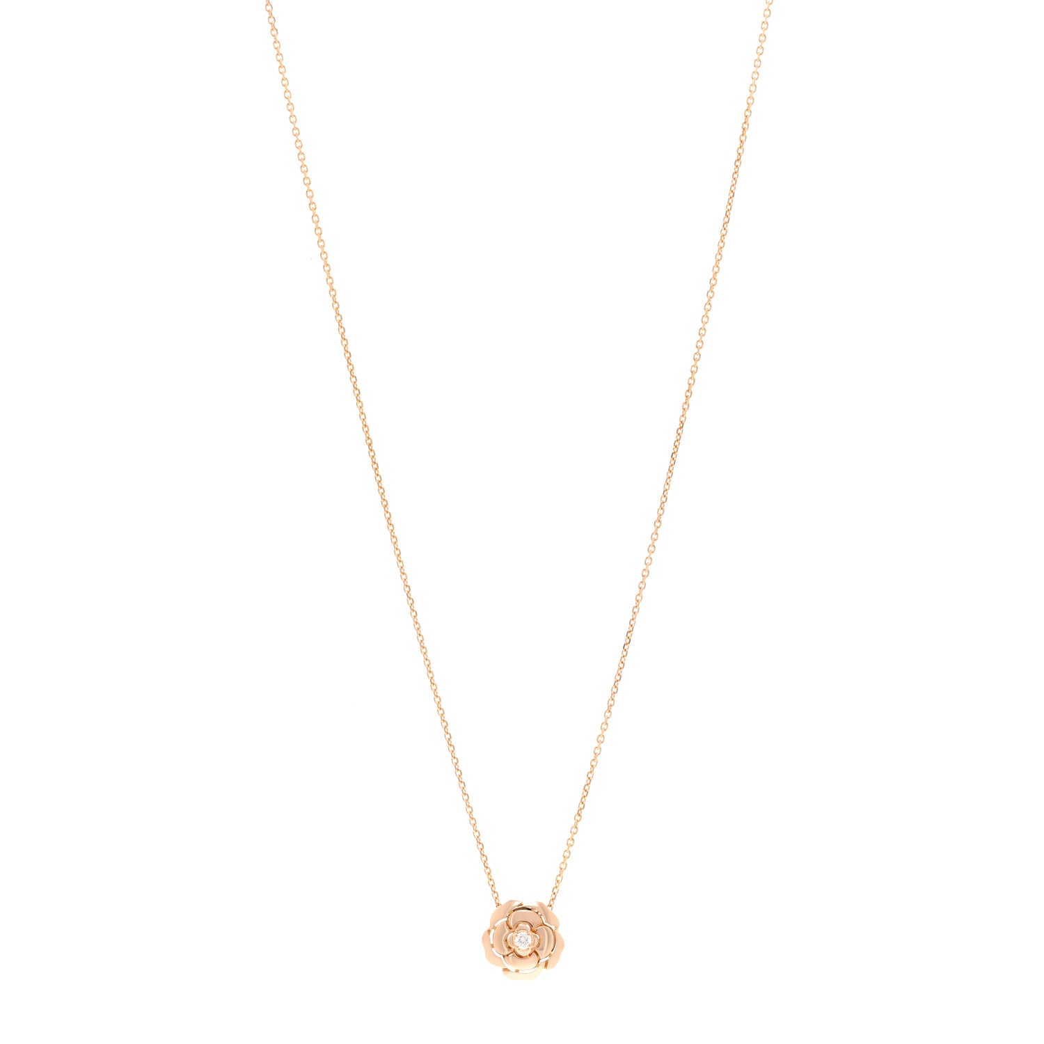 Chanel 18K Rose Gold Diamond Extrait de Camélia Pendant Necklace 1 of 4