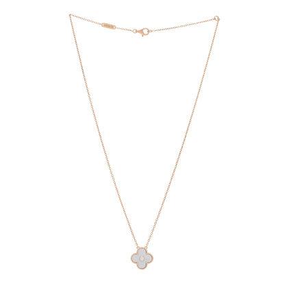 Van Cleef & Arpels 18K Rose Gold Diamond Mother of Pearl Vintage Alhambra Pendant Necklace 3 of 4