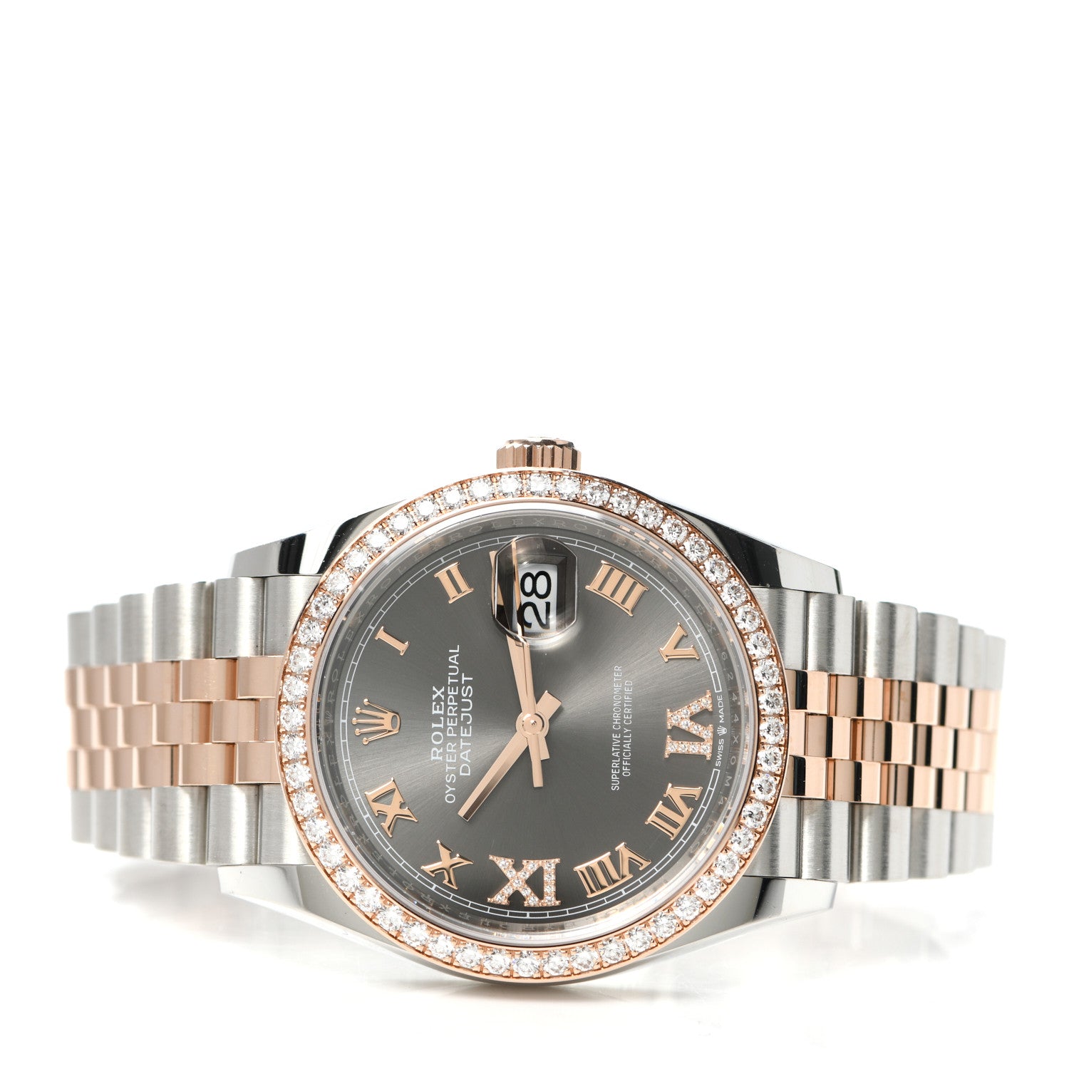 Rolex Stainless Steel 18K Everose Gold Diamond 36mm Oyster Perpetual Datejust Watch Rhodium Roman 126281RBR 2 of 5