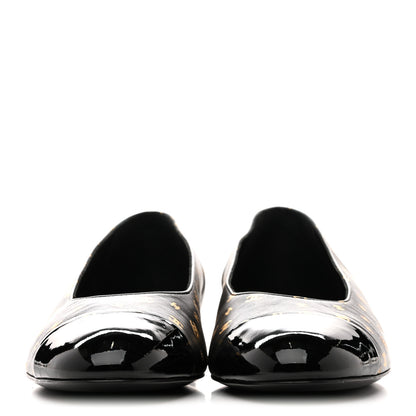 Chanel Lambskin Patent Calfskin Printed CC Cap Toe Ballerina Flats 38.5 Black Gold 3 of 10