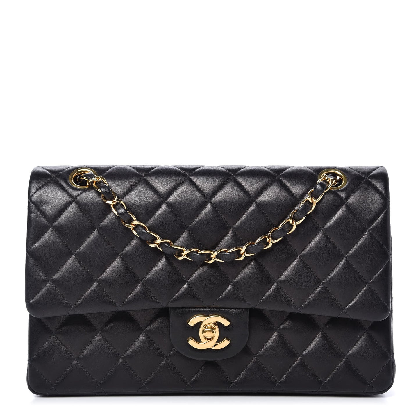 Lambskin Quilted Medium Double Flap Black