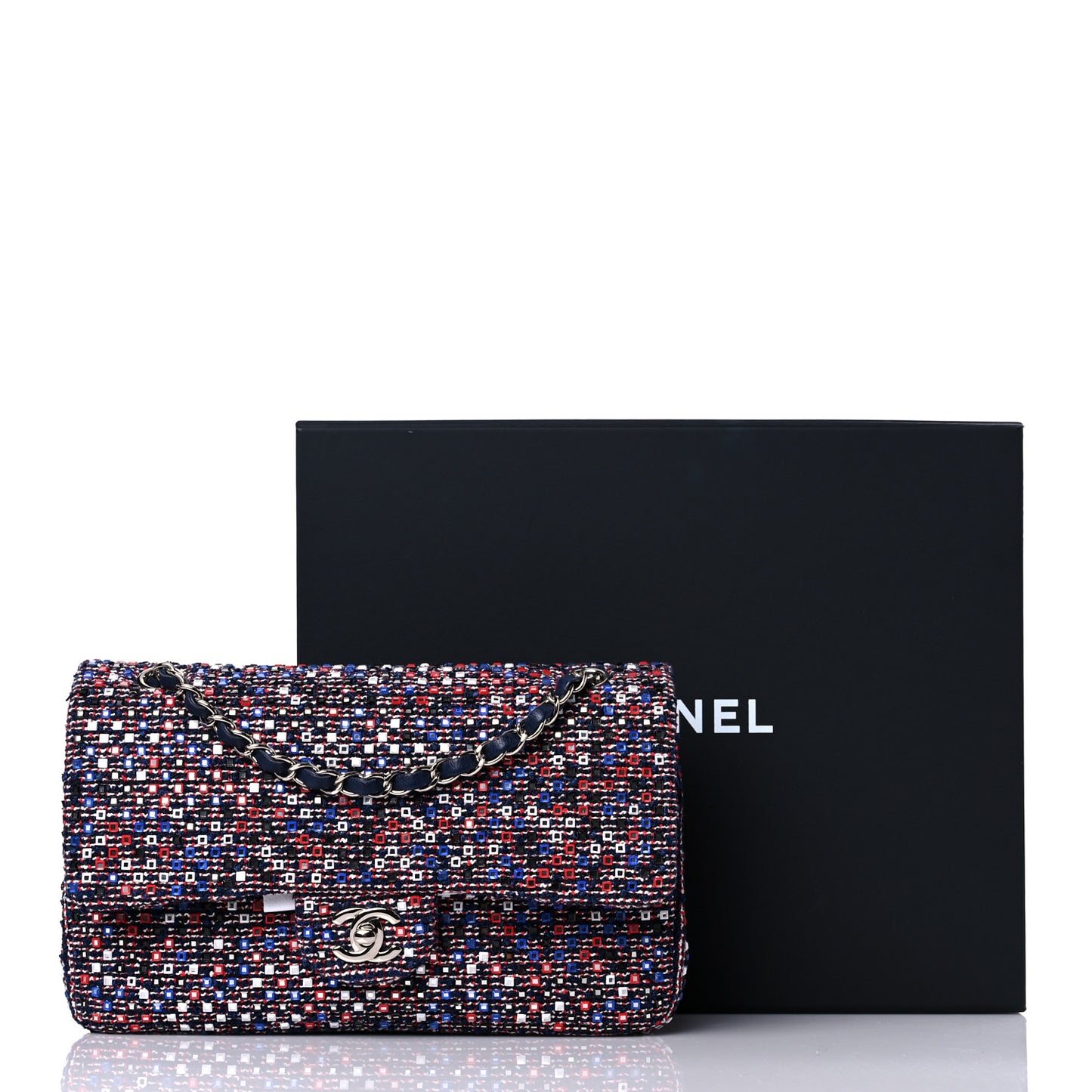 Sequin Tweed Medium Double Flap Red White Blue