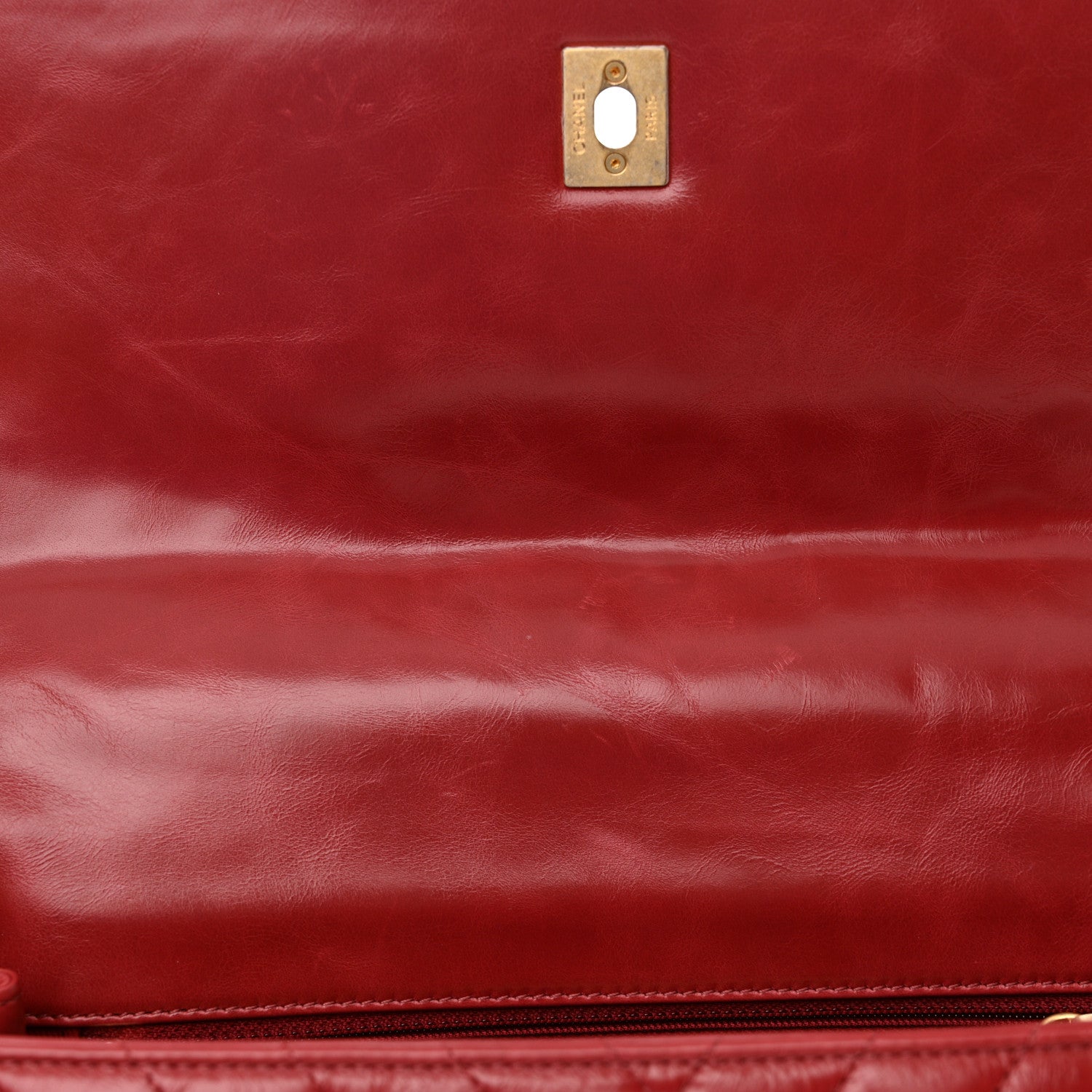 Chanel Aged Calfskin Chevron Quilted Large Coco Handle Flap Red 11 of 16