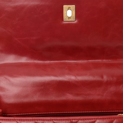 Chanel Aged Calfskin Chevron Quilted Large Coco Handle Flap Red 11 of 16