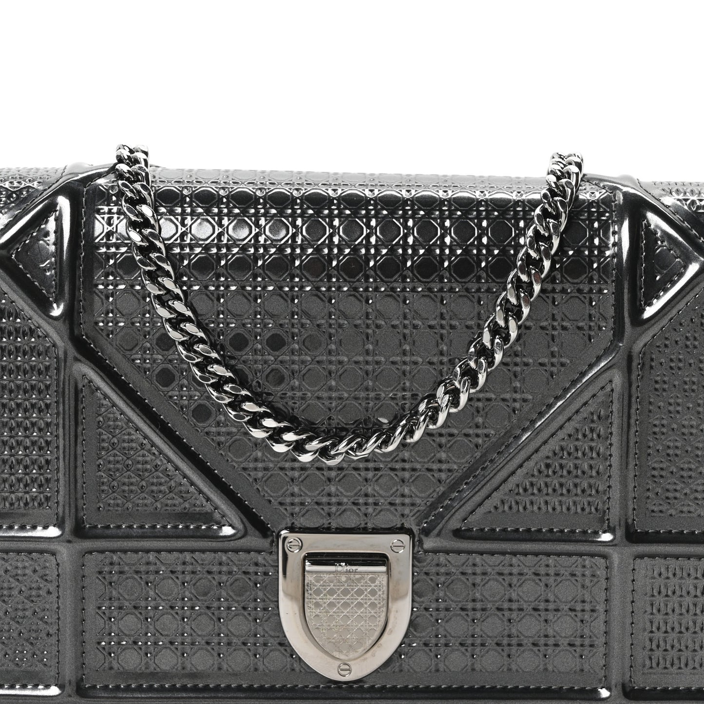 Metallic Patent Micro-Cannage Diorama Wallet on Chain Pouch Onyx Black