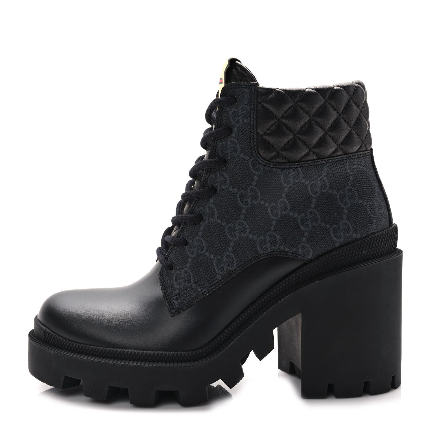 Gucci Apollo Calfskin GG Supreme Nappa Samoa Quilted Lace Up Ankle Boots 37 Black 1 of 9