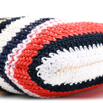 Miu Miu Raffia Crochet Stripe Vertical Tote Bag  Blue Red Natural 8 of 9