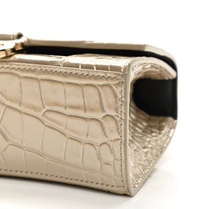 Balenciaga Metallic Shiny Calfskin Crocodile Embossed Hourglass Top Handle Bag XS Light Gold 20 of 23