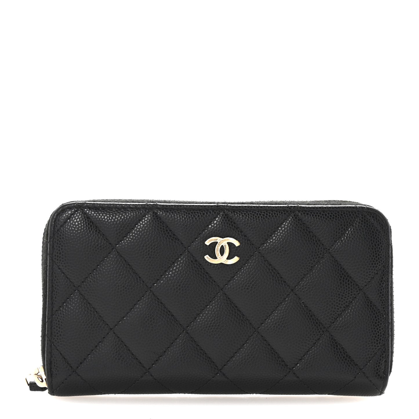 Caviar Quilted Medium Zip Around Wallet Black