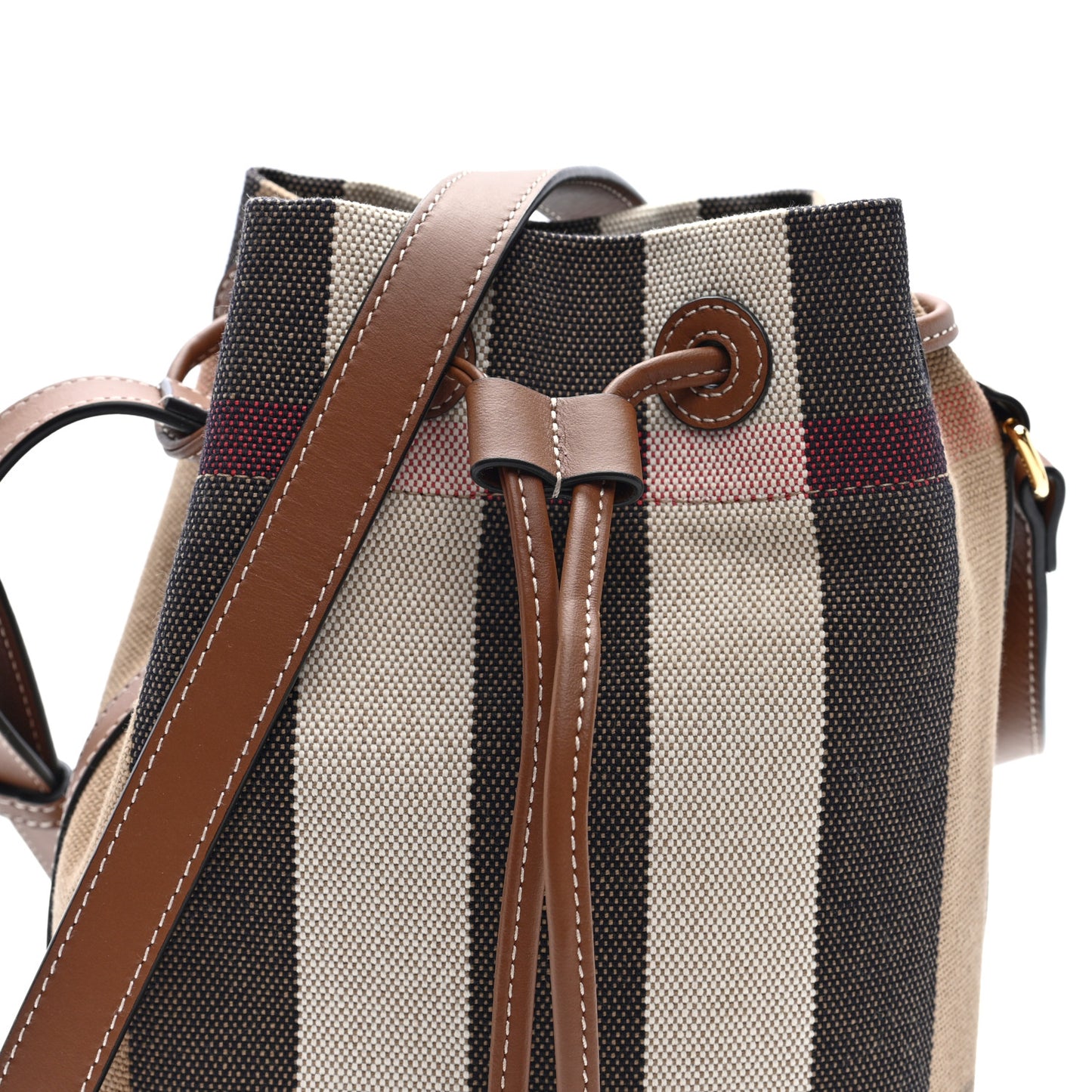 Giant Check Canvas Small Bucket Bag Taupe Brown