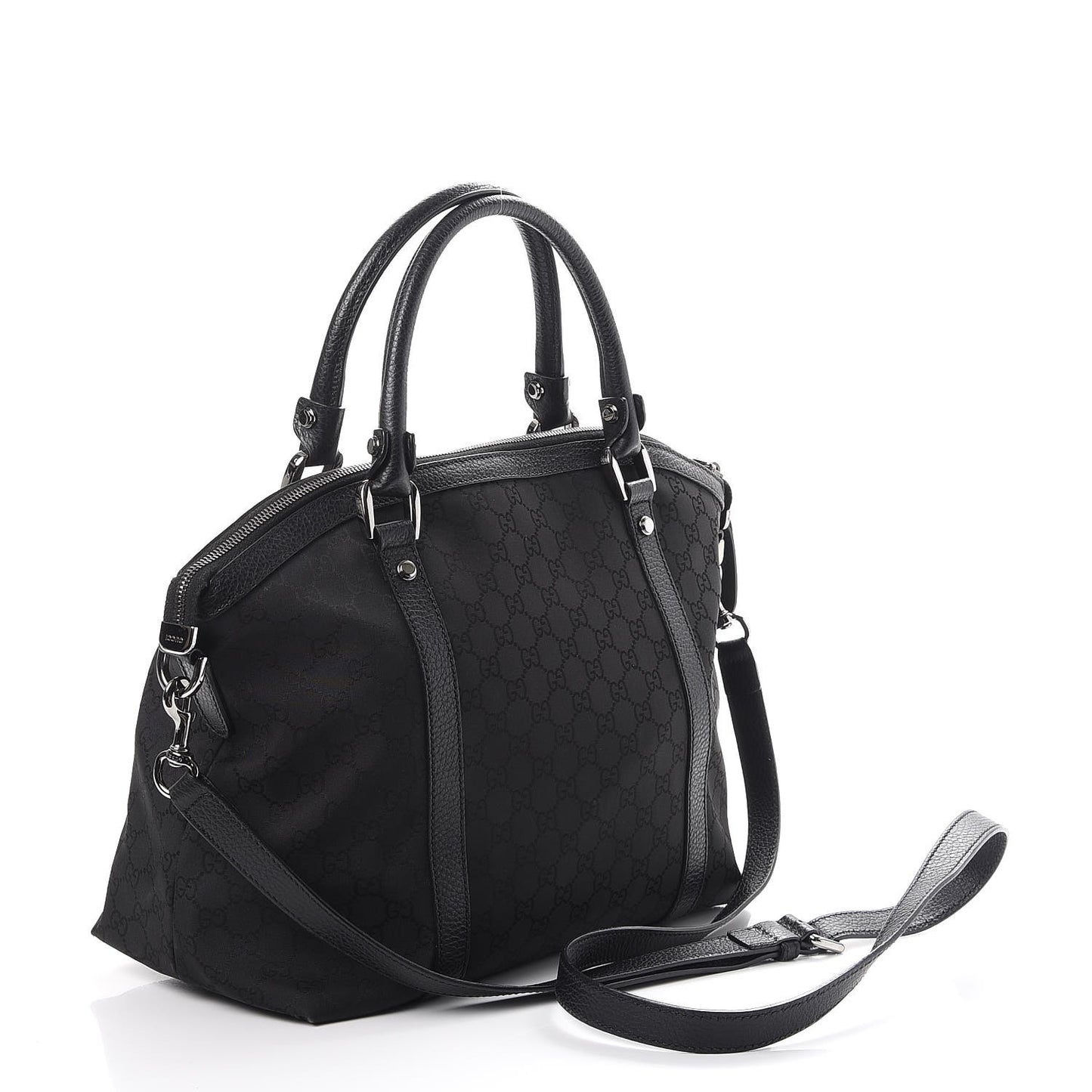 Nylon Monogram Medium GG Charm Dome Satchel Black