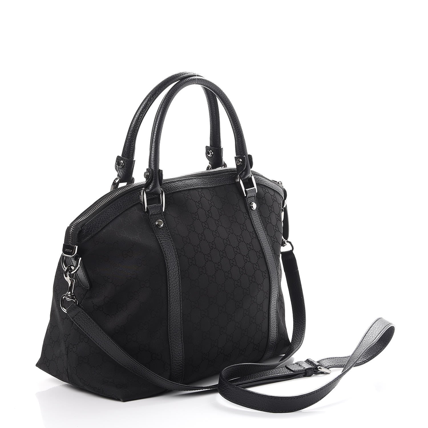 Gucci Nylon Monogram Medium GG Charm Dome Satchel Black 4 of 10