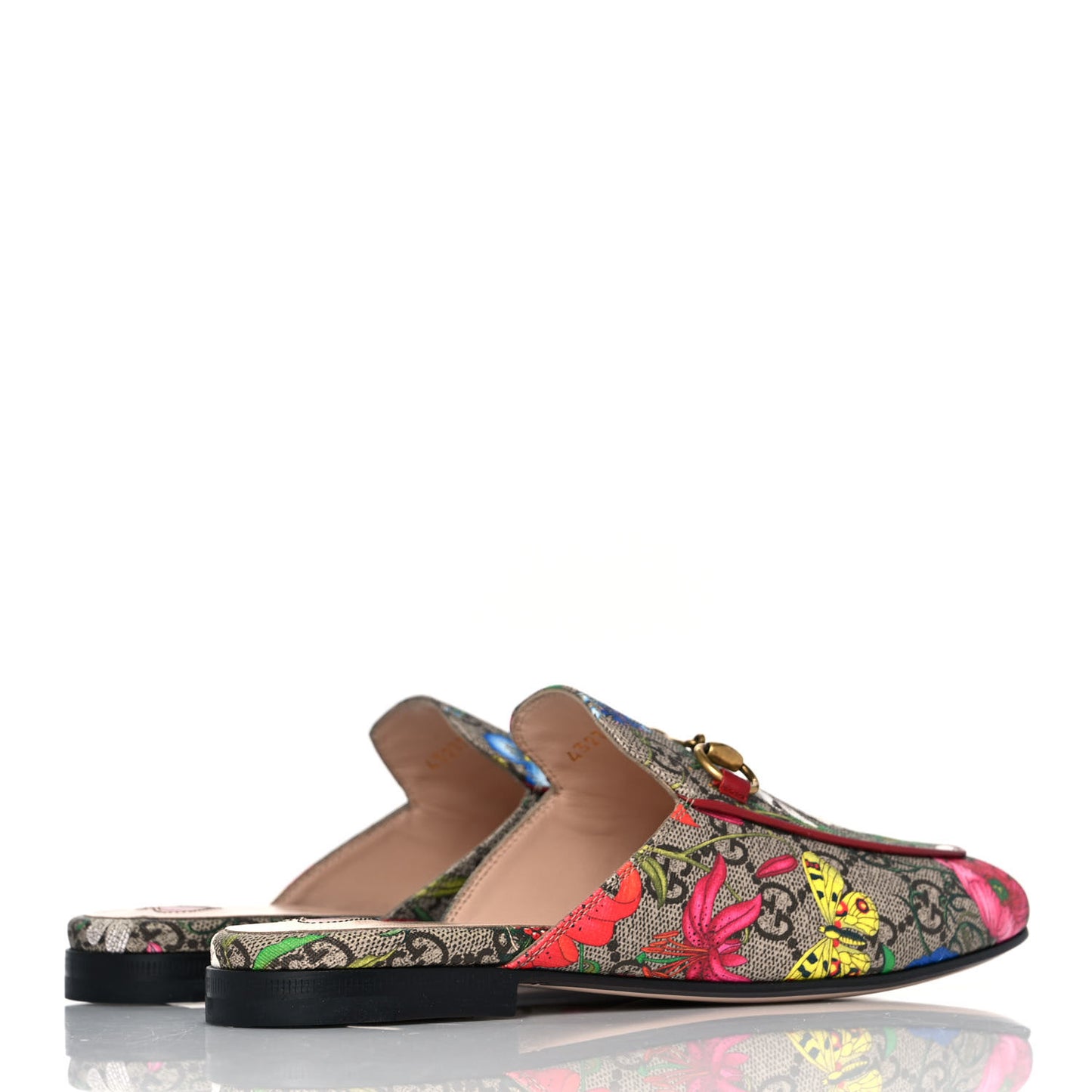 GG Supreme Monogram Flora Womens Princetown Slippers 35 Beige Ebony Multicolor Rosso
