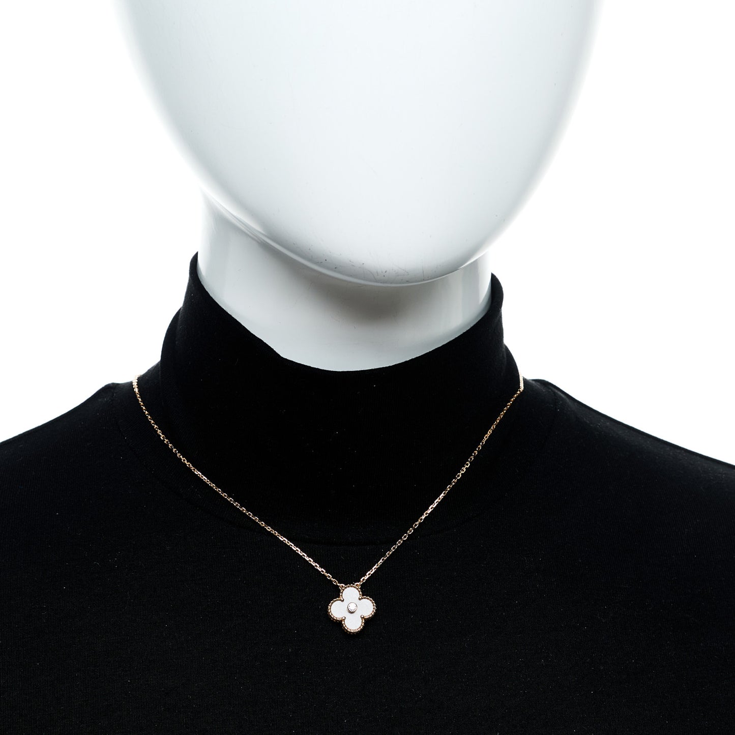 18K Rose Gold Diamond Silver Obsidian Vintage Alhambra Pendant Necklace