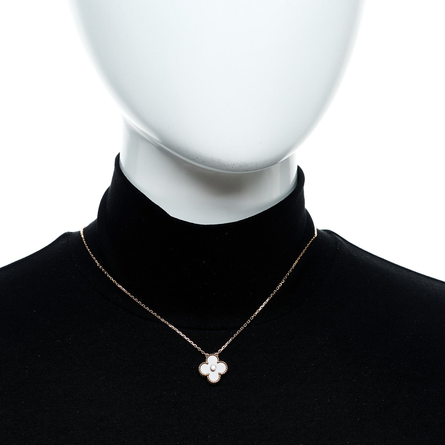 Van Cleef & Arpels 18K Rose Gold Diamond Silver Obsidian Vintage Alhambra Pendant Necklace 2 of 6