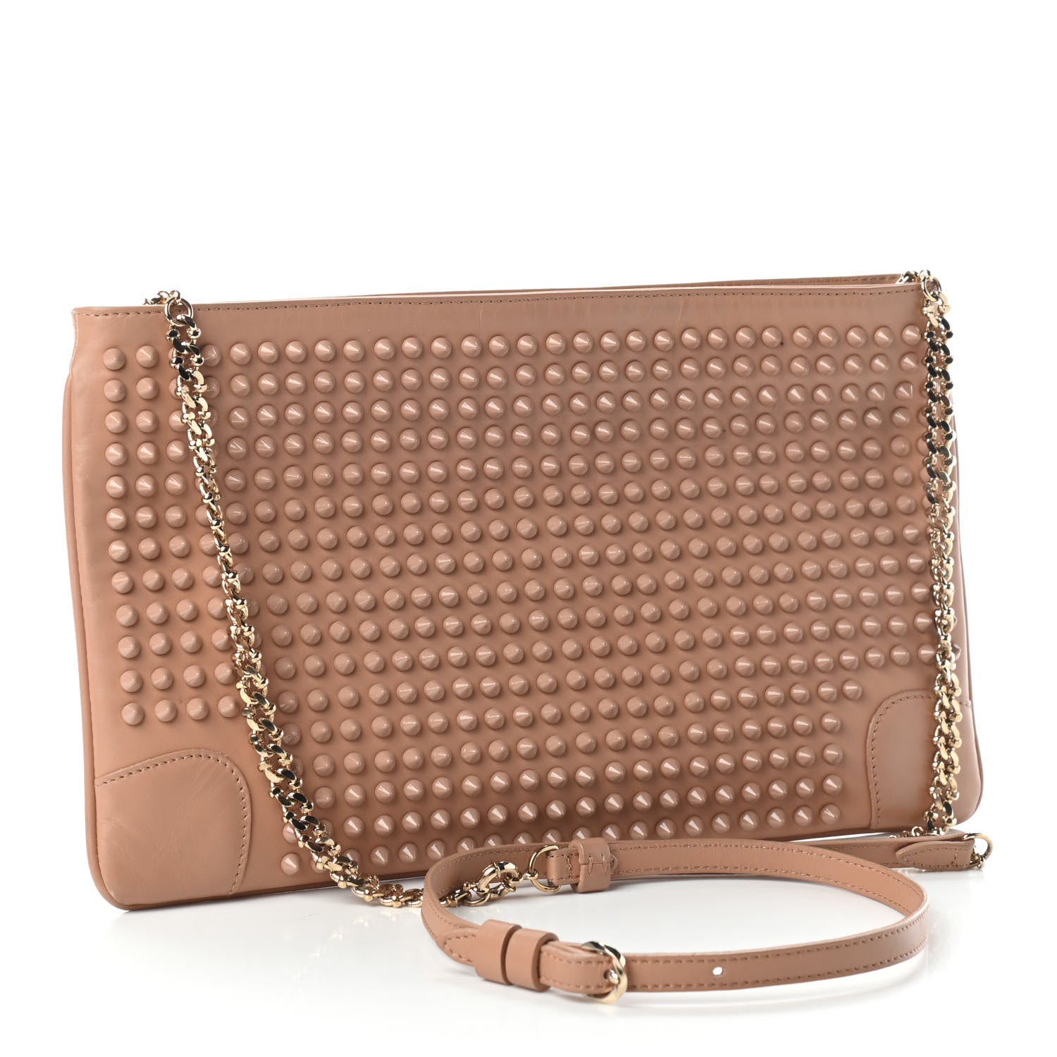 Christian Louboutin Calfskin Studded Loubiposh Chain Clutch Nude 3 of 9