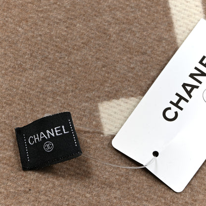 Chanel Cashmere CC Fringe Stole Beige White 4 of 5