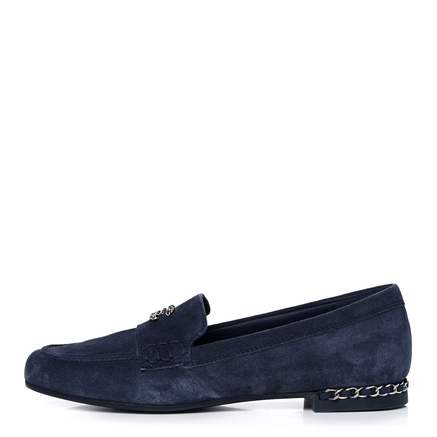 Suede Calfskkin CC Chain Mocassin Loafers 39 Dark Blue